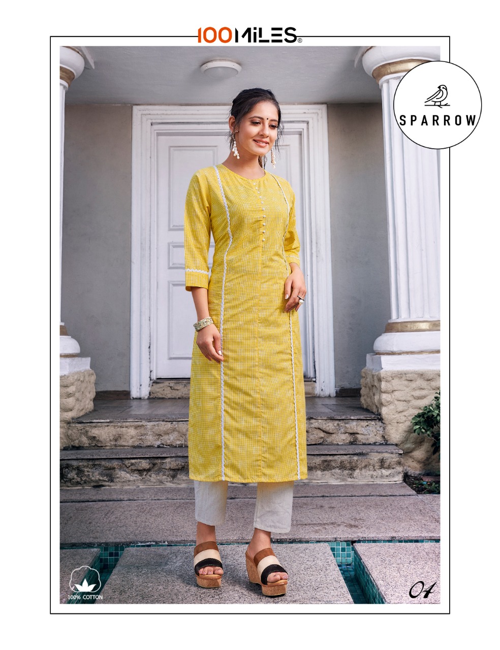 100 miles sparrow cotton casual wear kurti catalog