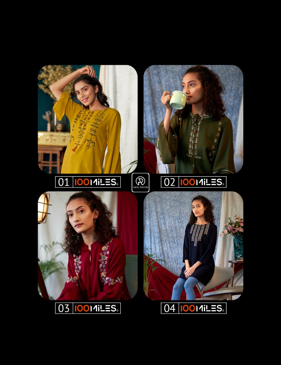 100 milles rhythm rayon exclusive embroidery tops catalog