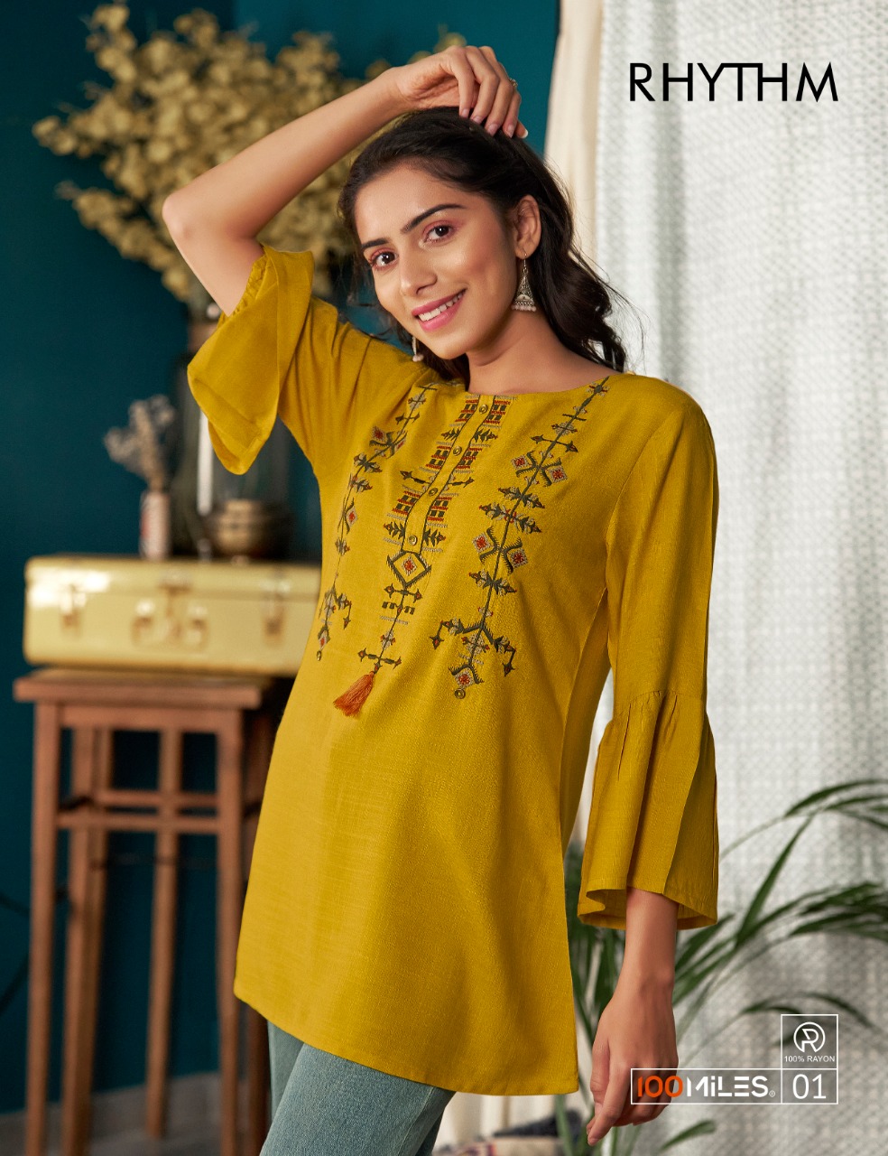 100 milles rhythm rayon exclusive embroidery tops catalog