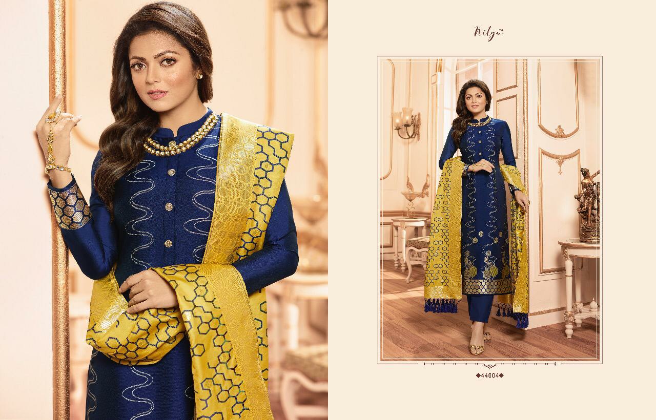 l t fashion nitya VOL 144  silk jacquard fency look salwar suit catalog