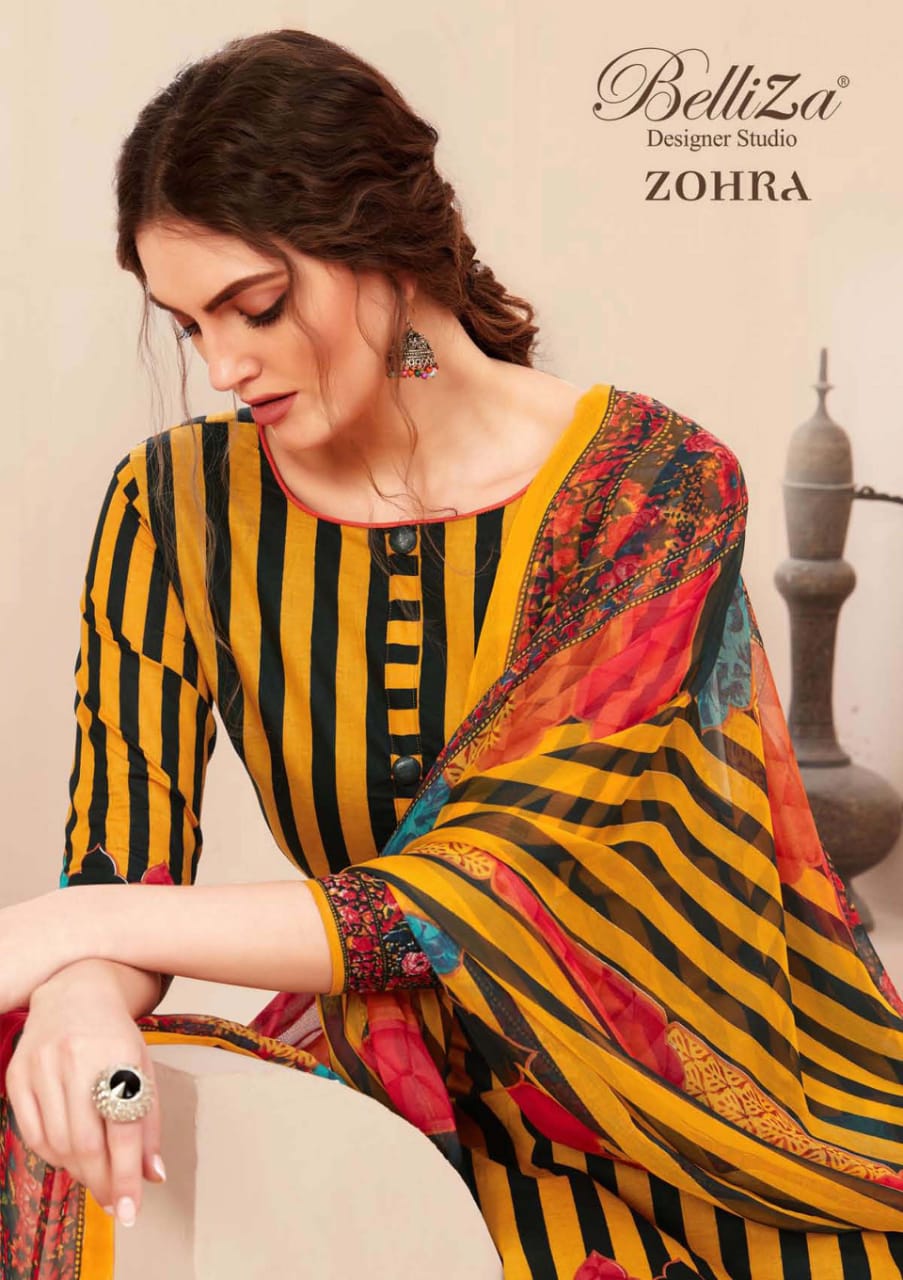 Belliza designer studio zohra digital printed cotton dress Material catalog