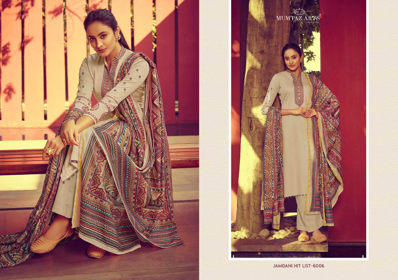 Mumtaz arts rangon ki duniya jamdani hit list jam satin authentic fabric salwar suit catalog