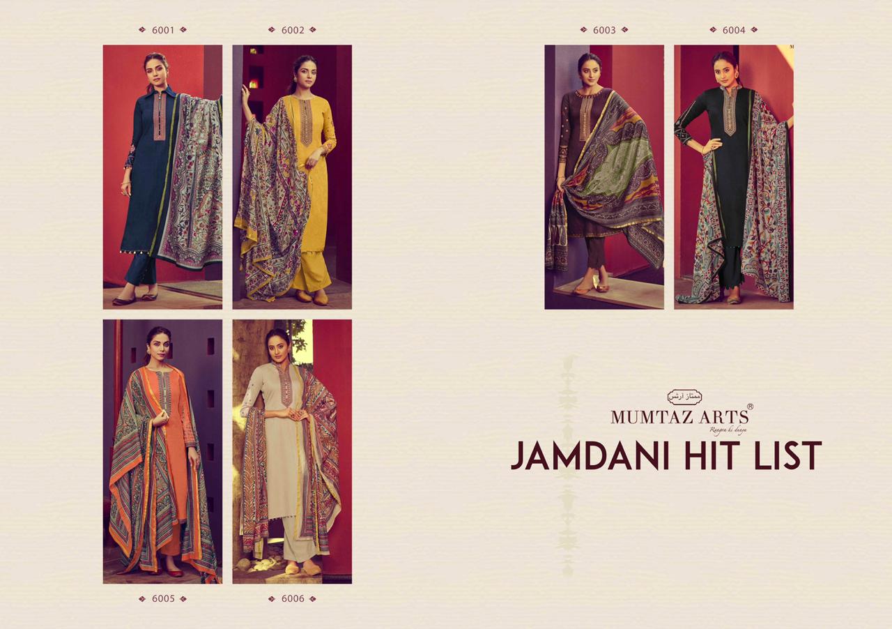 Mumtaz arts rangon ki duniya jamdani hit list jam satin authentic fabric salwar suit catalog