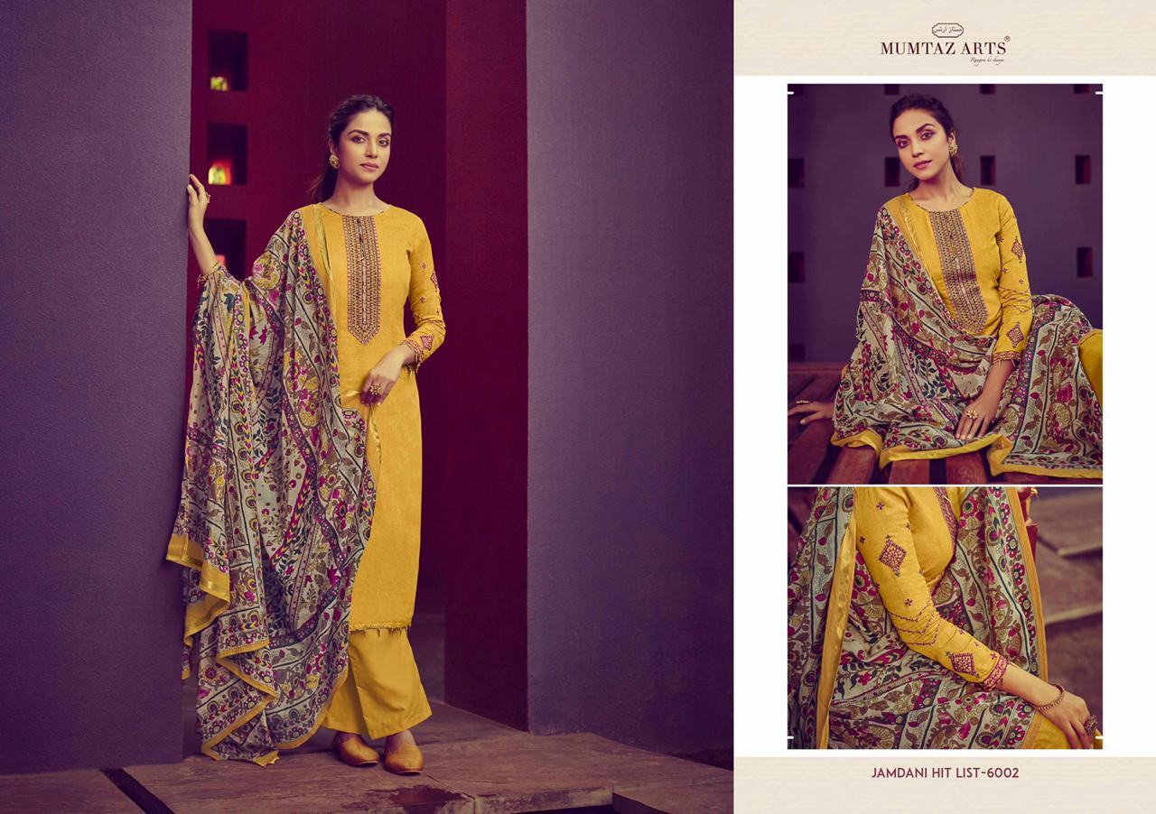 Mumtaz arts rangon ki duniya jamdani hit list jam satin authentic fabric salwar suit catalog