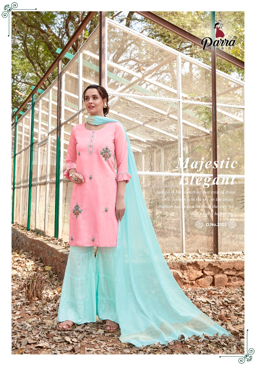 parra studio shehnaz viscos regal look kurti with sarara catalog