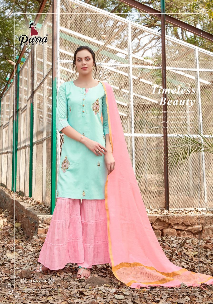 parra studio shehnaz viscos regal look kurti with sarara catalog