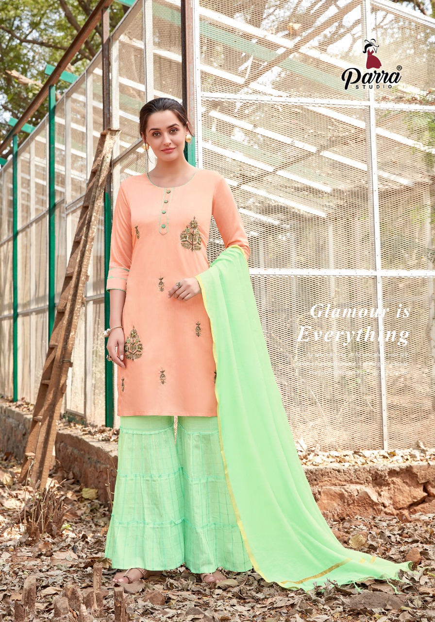 parra studio shehnaz viscos regal look kurti with sarara catalog