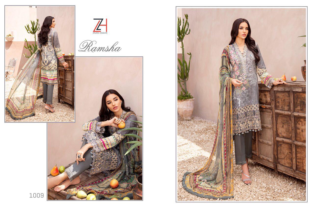 ramsha zaura hasaaan  cotton print with attractive embroidery salwar suit catalog