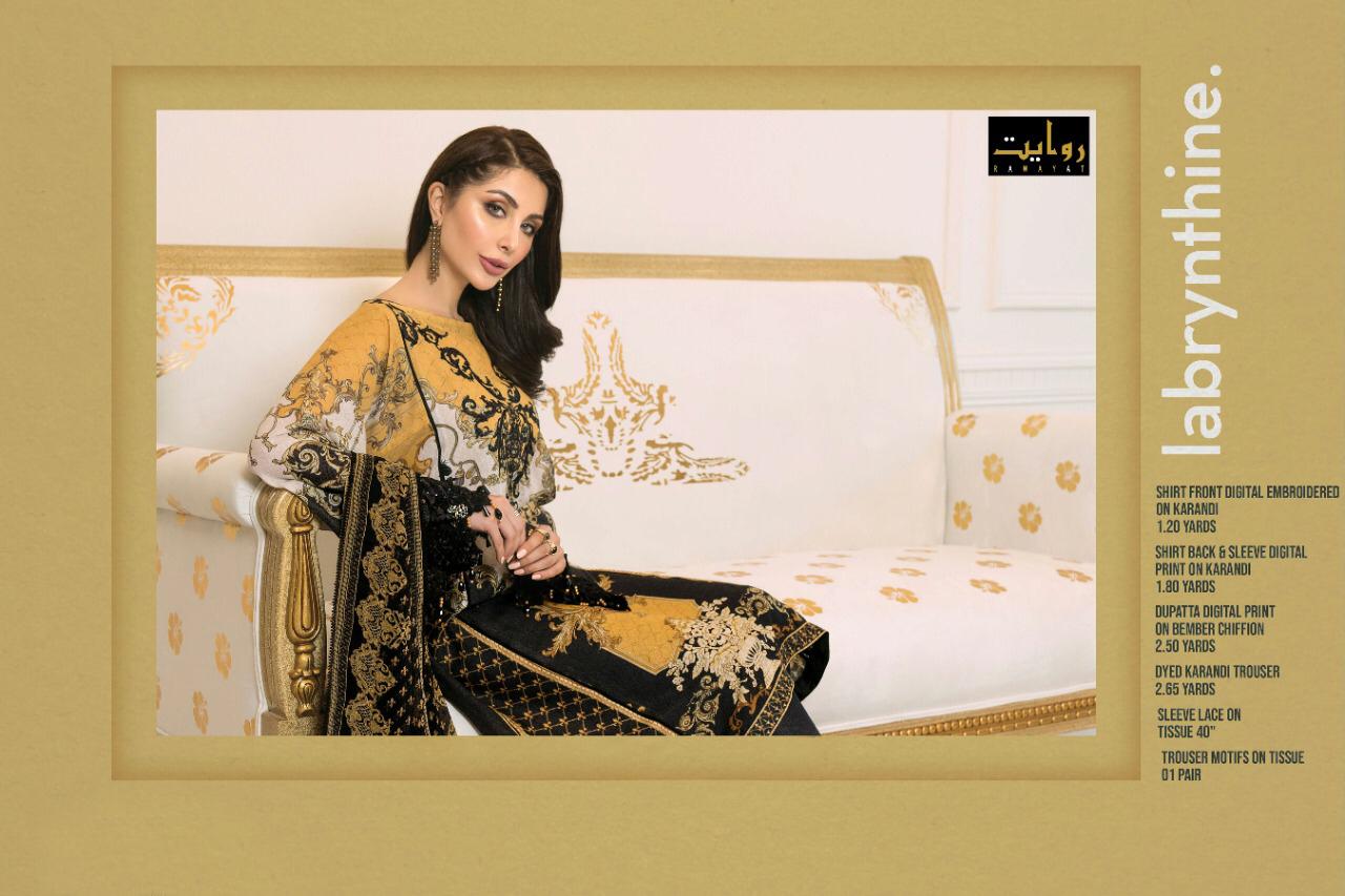 rawayat rangrasiya chiffon dupatta print with embroiderd satwar suit catalog