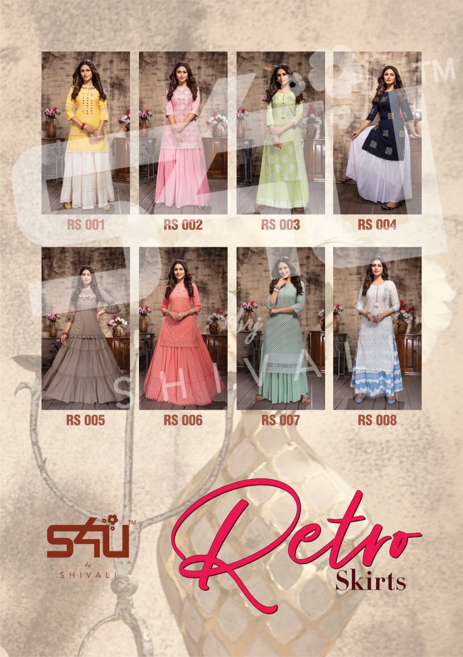 S4u by shivali retro skirts  Lucknowi embroidered attractive look  kurti with skitrs catalog