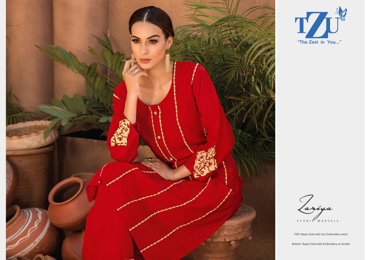 tzu life style zariya  embrodery kurti with bottom catalog