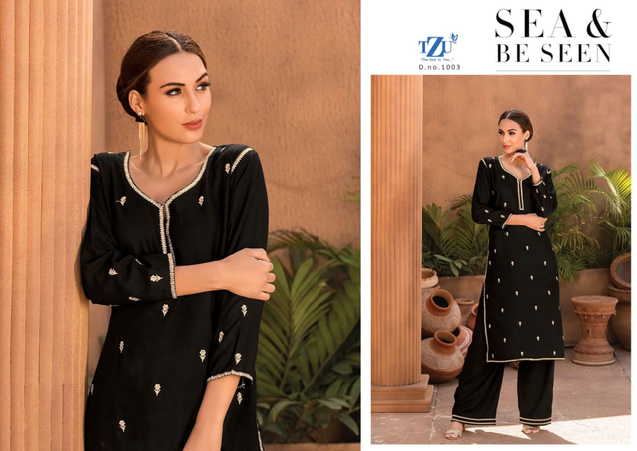 tzu life style zariya  embrodery kurti with bottom catalog