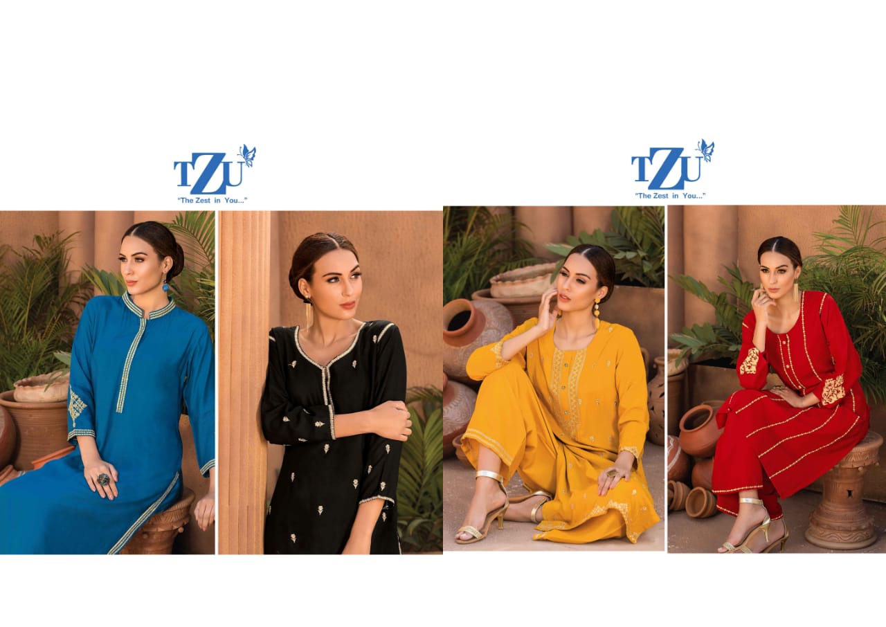 tzu life style zariya  embrodery kurti with bottom catalog