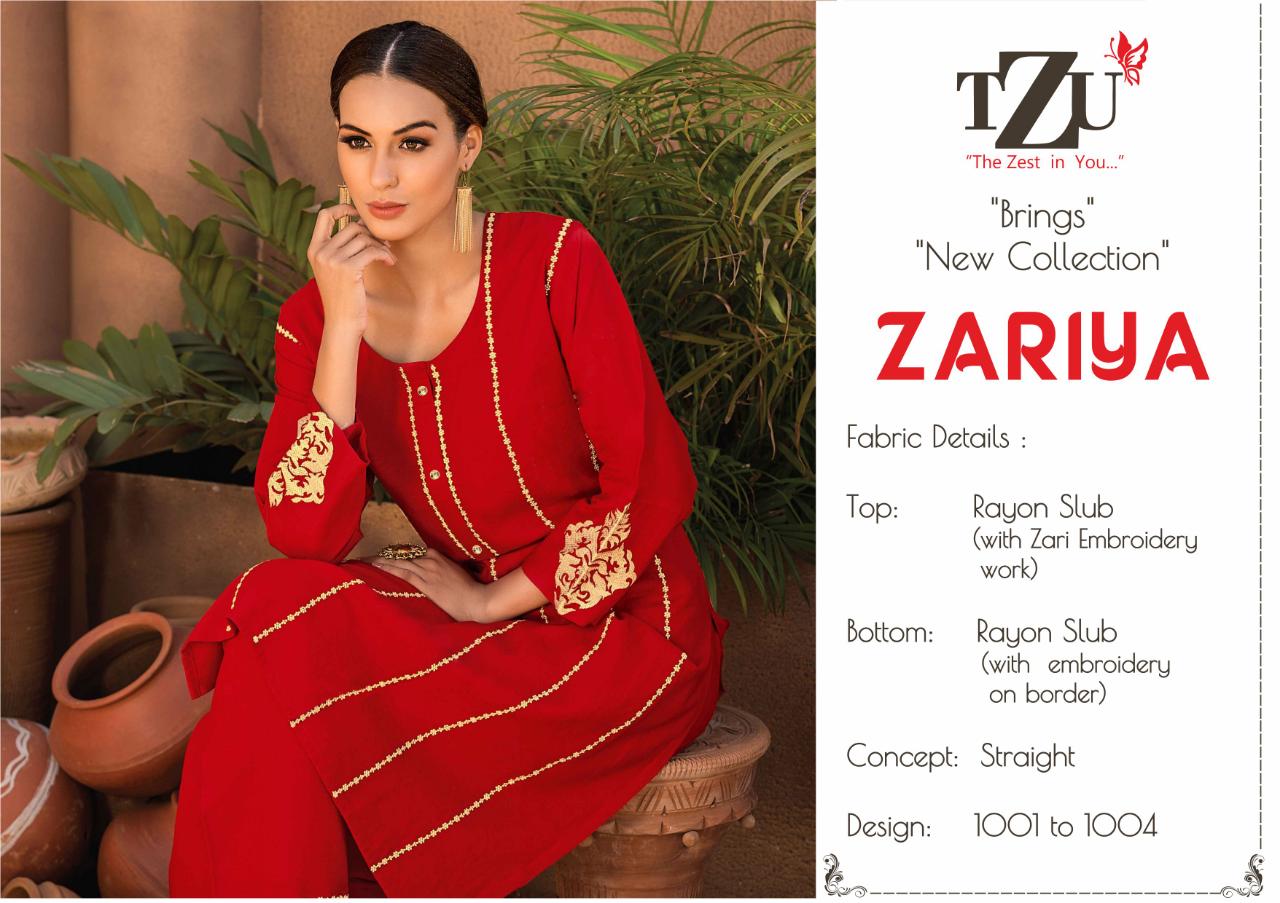 tzu life style zariya  embrodery kurti with bottom catalog