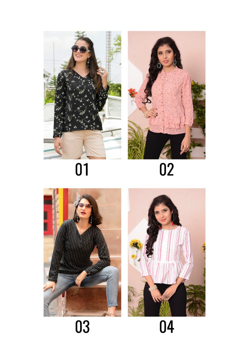 100 Miles pink classic trendy look  printed short top catalog