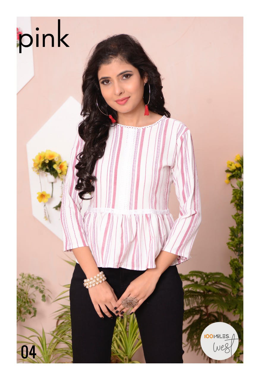 100 Miles pink classic trendy look  printed short top catalog