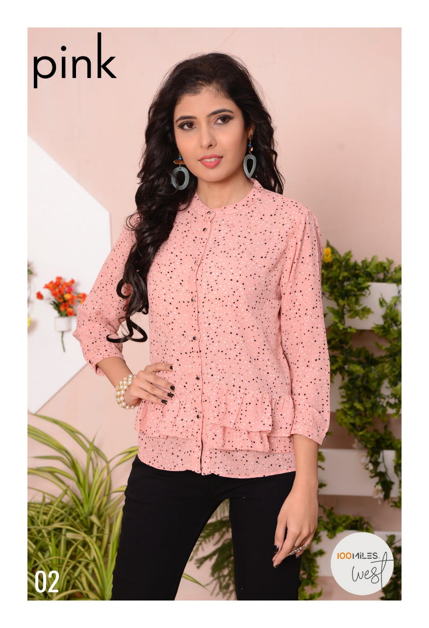 100 Miles pink classic trendy look  printed short top catalog