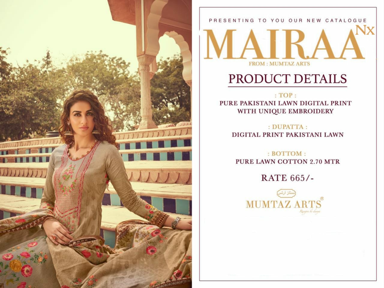 mumtaz arts Mairaa nx lawn dupatta decent embroidary salwar suit catalog