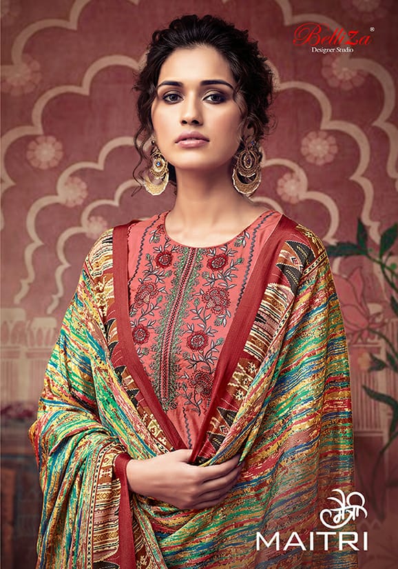 Belliza designer studio maitri tussar silk decent embroidary look salwar suit catalog