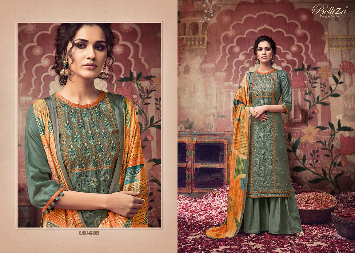 Belliza designer studio maitri tussar silk decent embroidary look salwar suit catalog