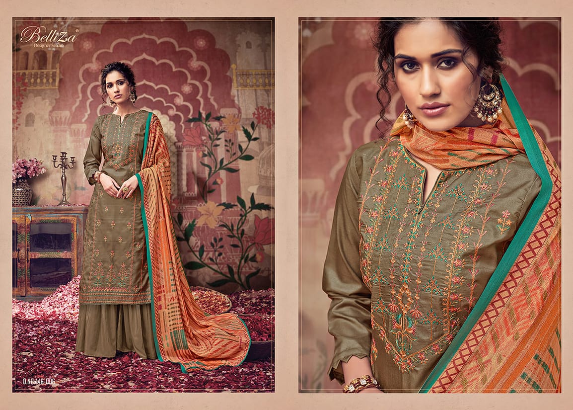 Belliza designer studio maitri tussar silk decent embroidary look salwar suit catalog