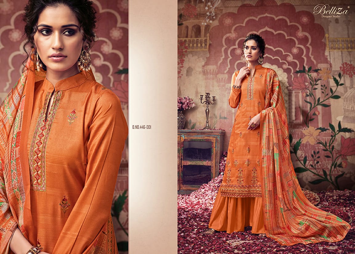 Belliza designer studio maitri tussar silk decent embroidary look salwar suit catalog