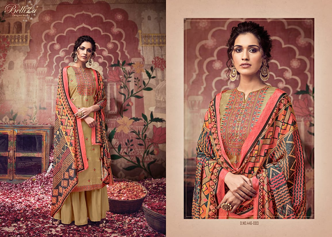 Belliza designer studio maitri tussar silk decent embroidary look salwar suit catalog