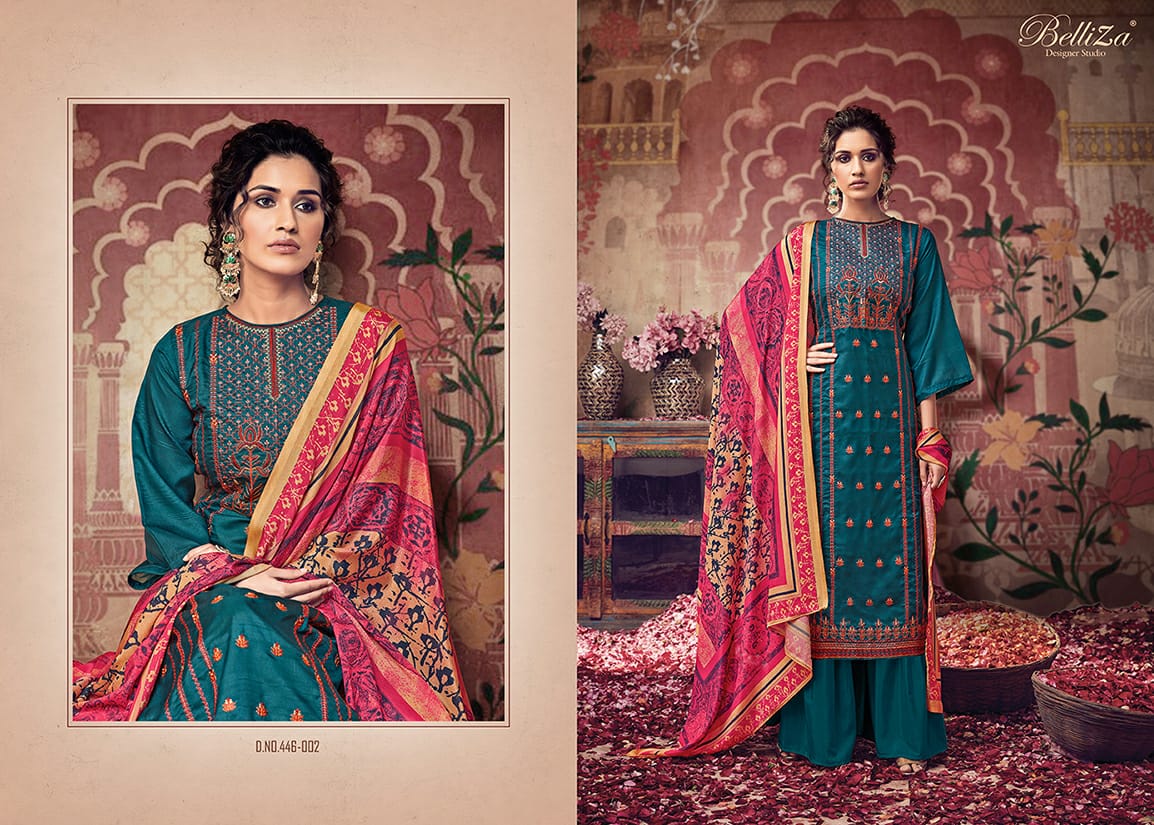 Belliza designer studio maitri tussar silk decent embroidary look salwar suit catalog