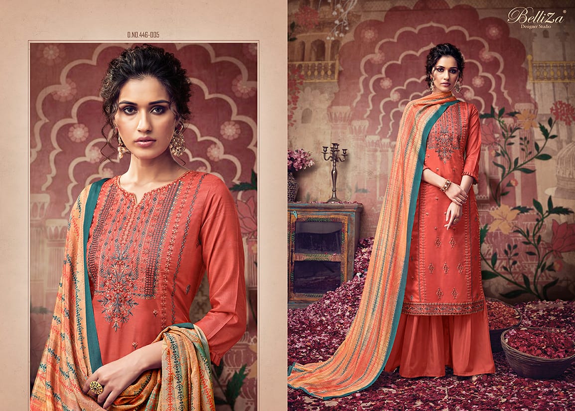 Belliza designer studio maitri tussar silk decent embroidary look salwar suit catalog