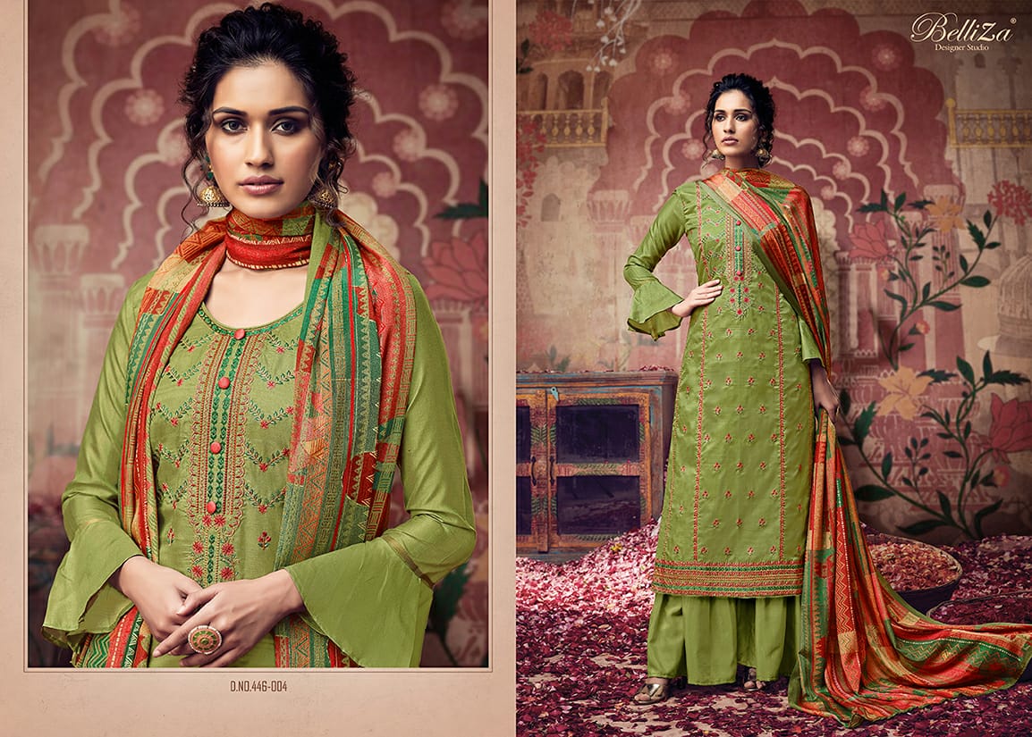 Belliza designer studio maitri tussar silk decent embroidary look salwar suit catalog