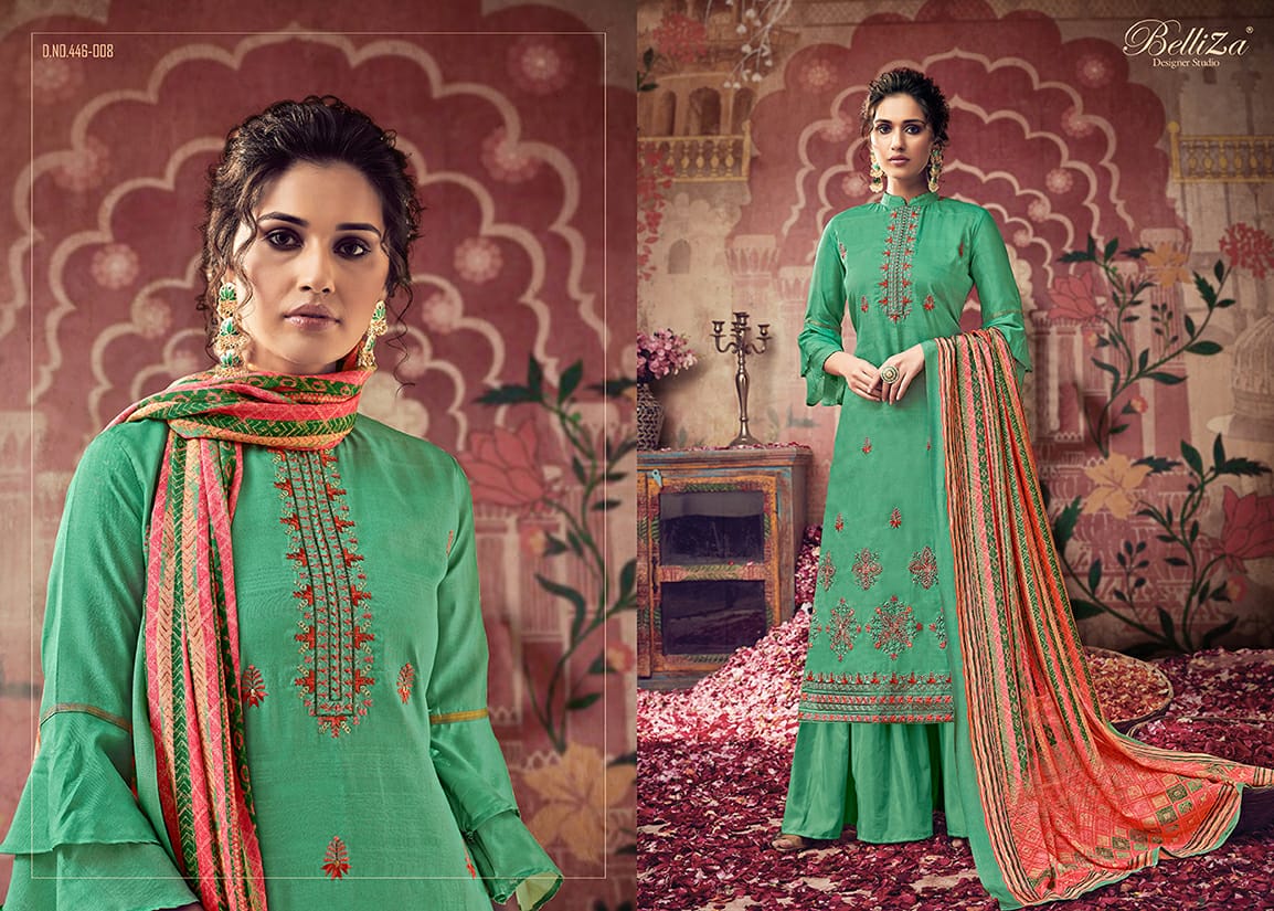 Belliza designer studio maitri tussar silk decent embroidary look salwar suit catalog