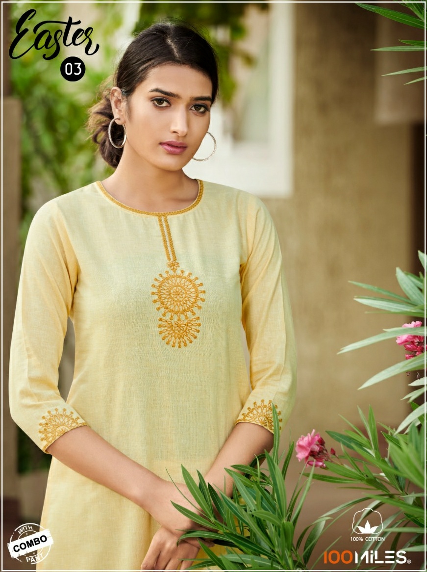 100 miles easter cotton  innovative style kurti with combo pant catalog