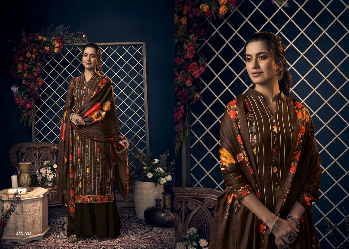 belliza designer studio kashmiriyat pashmina print with decent gota work salwar suit catalog