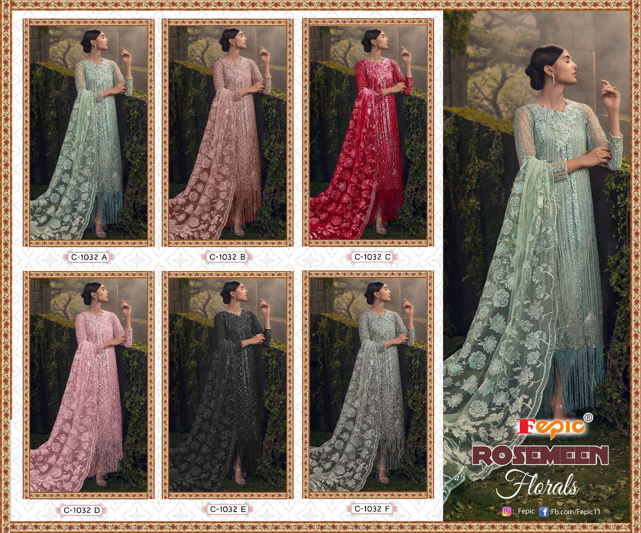 fepic rosemeen florals net elegant salwar suit catalog