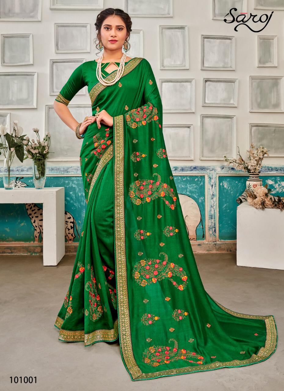 saroj sakhiya decent embroidary with blouse saree catalog