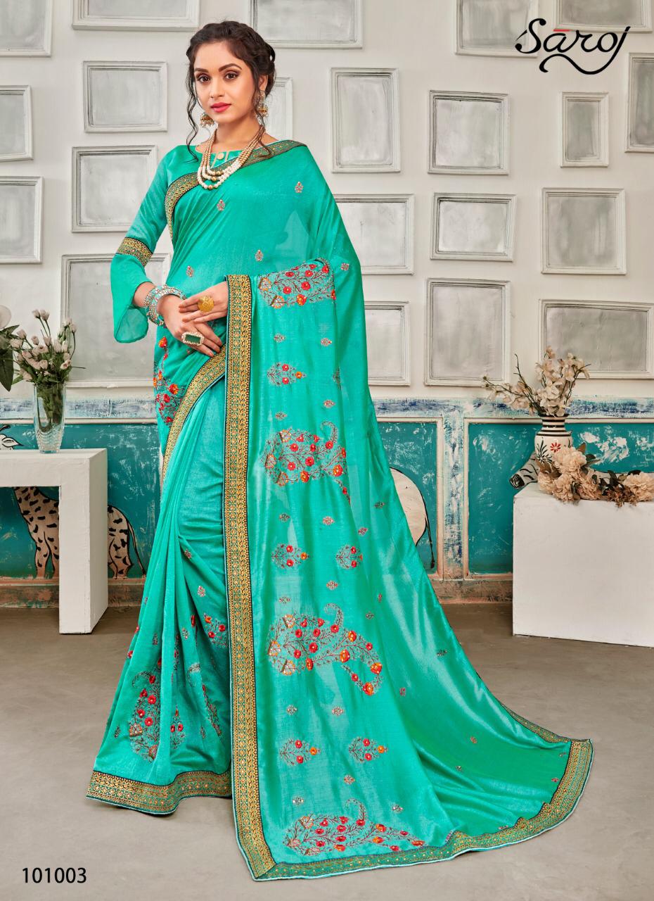 saroj sakhiya decent embroidary with blouse saree catalog