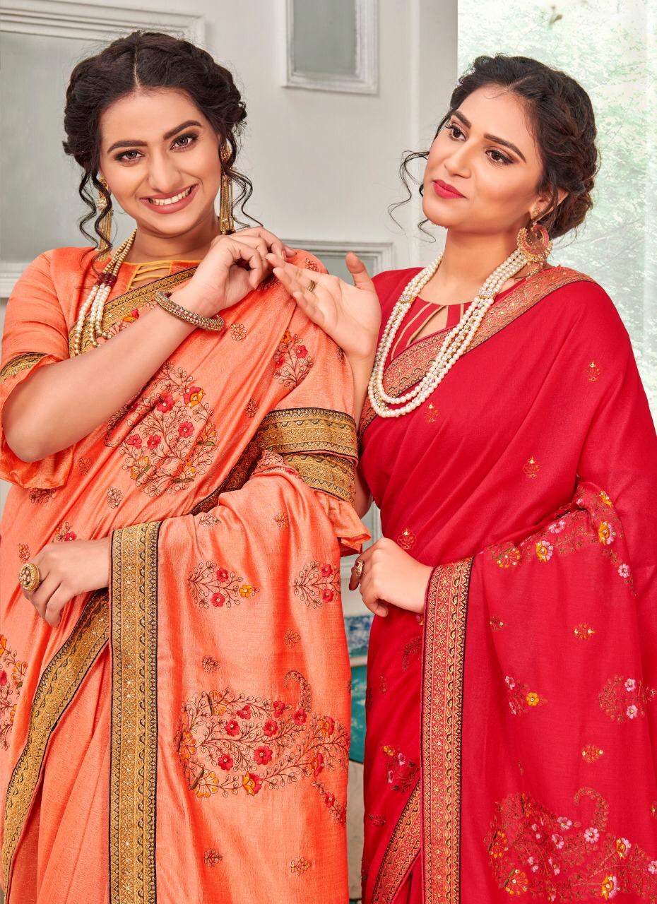 saroj sakhiya decent embroidary with blouse saree catalog