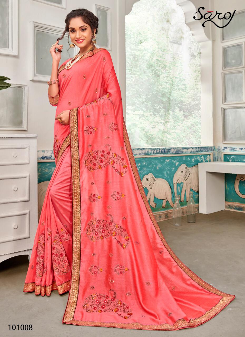 saroj sakhiya decent embroidary with blouse saree catalog