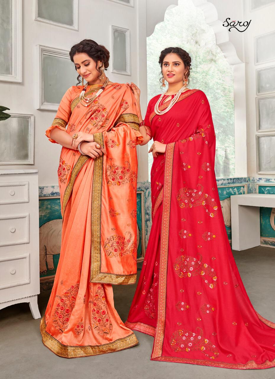 saroj sakhiya decent embroidary with blouse saree catalog