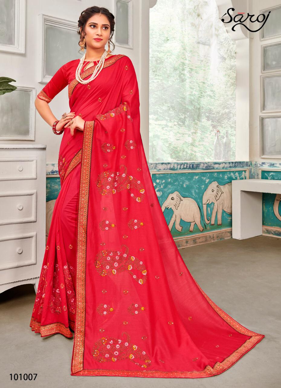 saroj sakhiya decent embroidary with blouse saree catalog