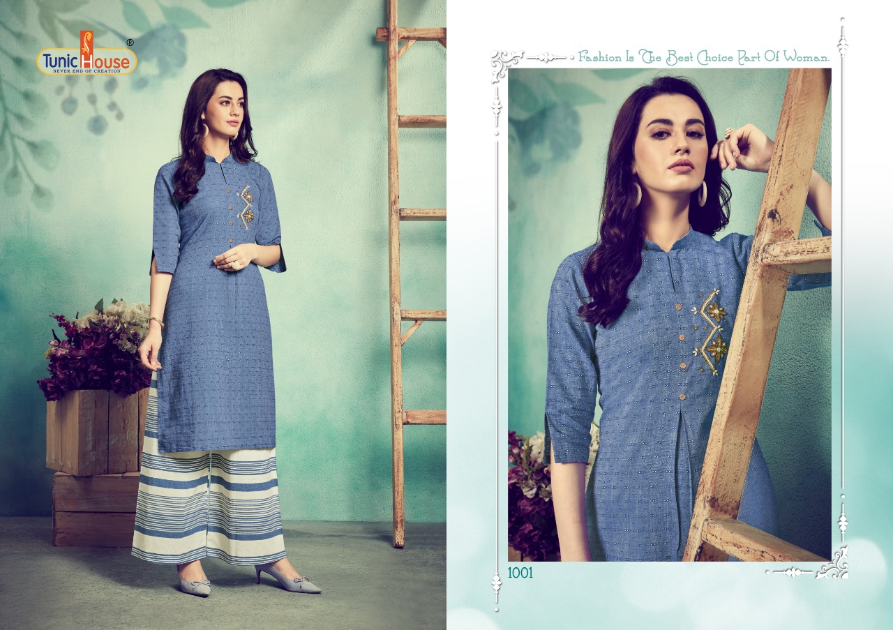 tunic house nidhi with plazzo viscous gorgeous look kurti catalog