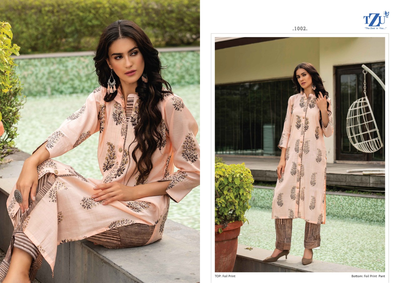 tzu swarnim silk gorgeous look kurti with bottom catalog