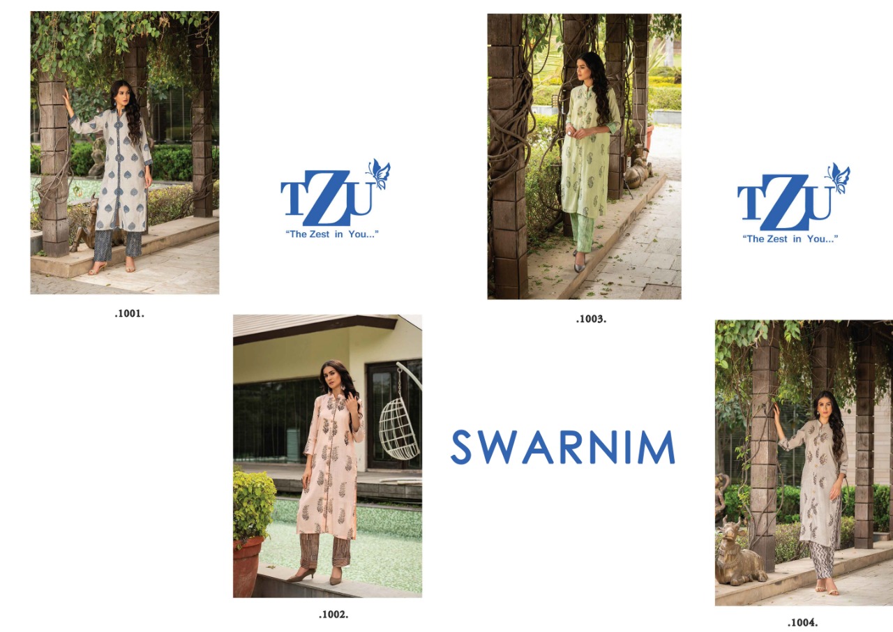 tzu swarnim silk gorgeous look kurti with bottom catalog