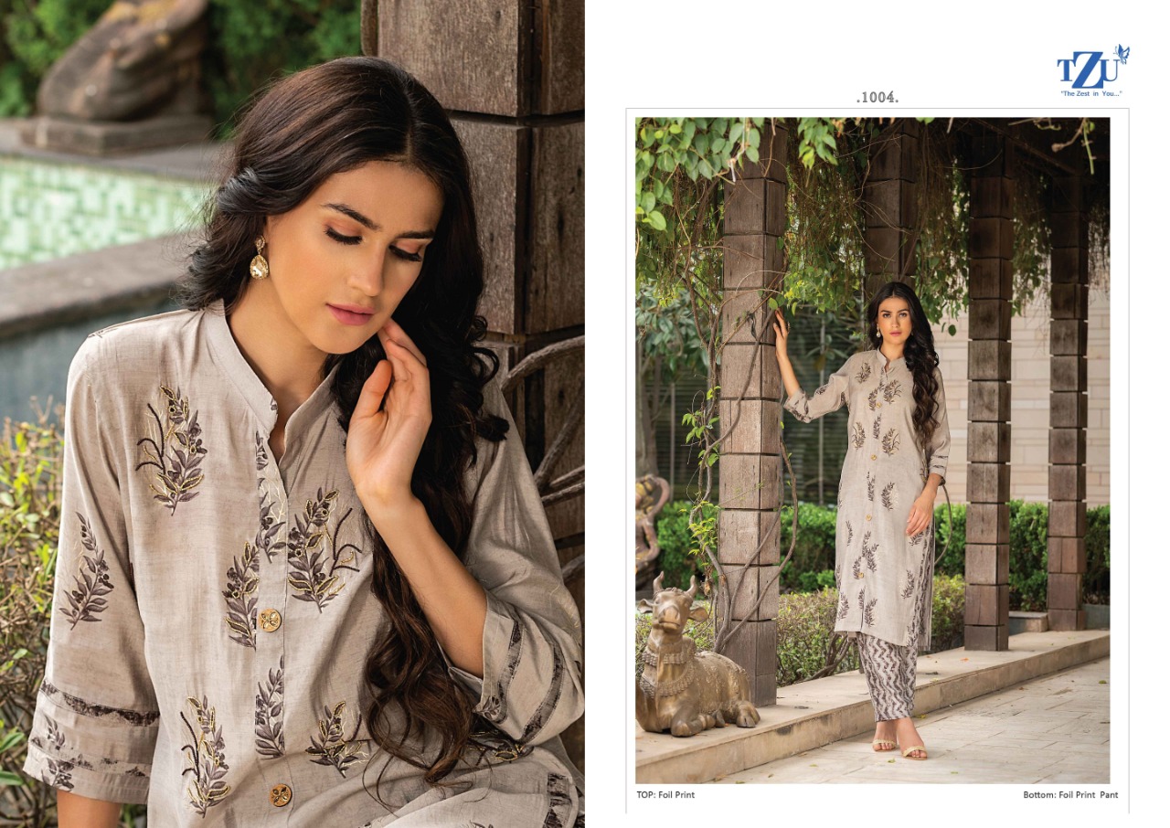 tzu swarnim silk gorgeous look kurti with bottom catalog