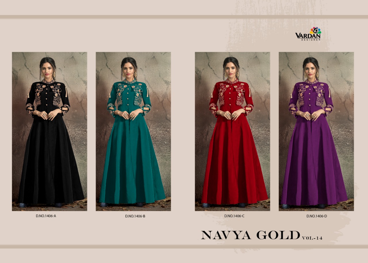 vardan designer Navya Vol 14 gold tapeta astonishinglook gown catalog