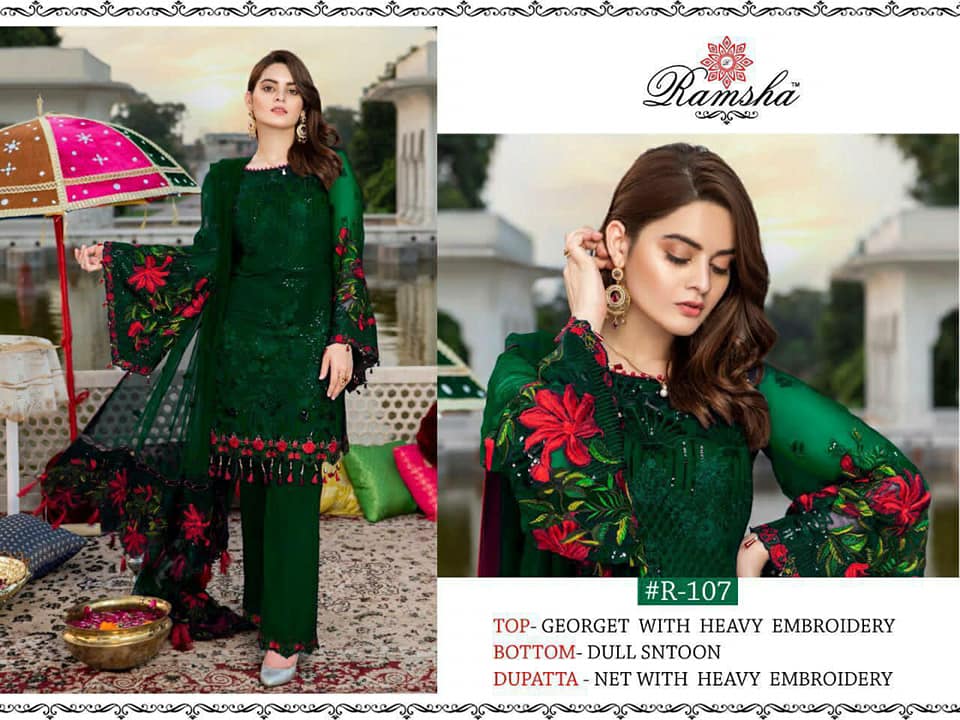 Ramsha R-107 Green Salwar Kameez Georgette Singles