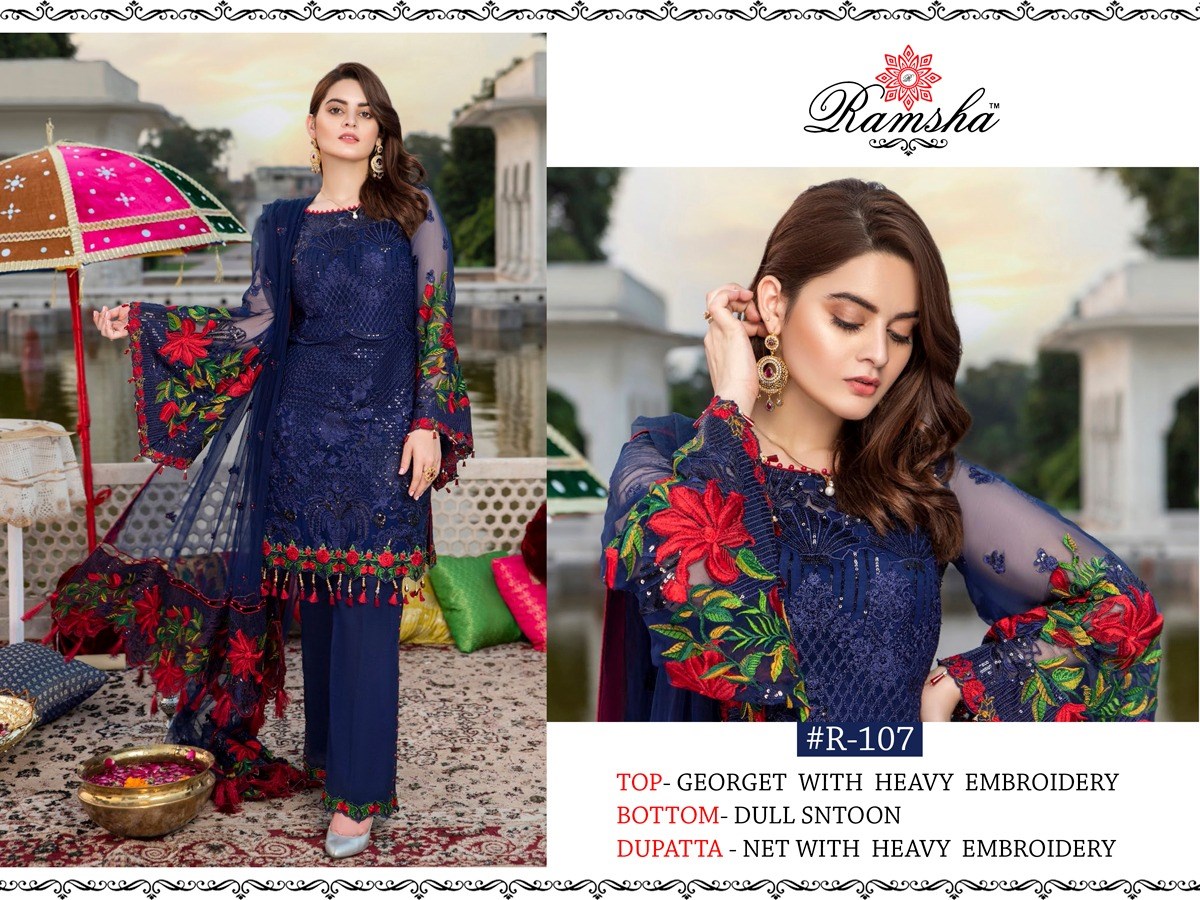 Ramsha R-107 Blue Salwar Kameez Georgette Singles