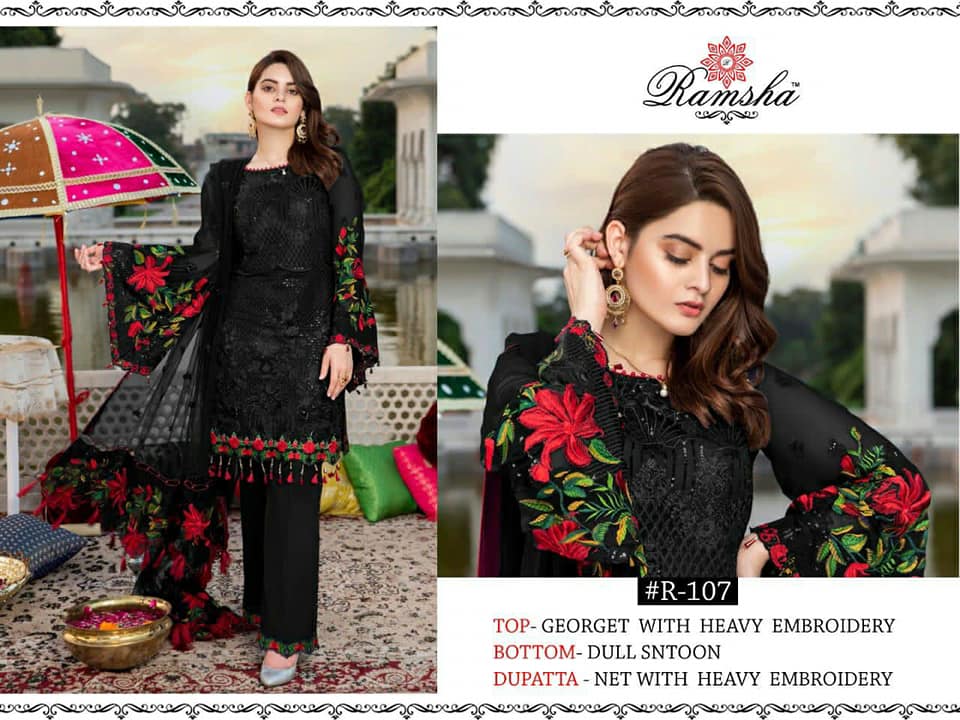 Ramsha R-107 Black Salwar Kameez Georgette Singles