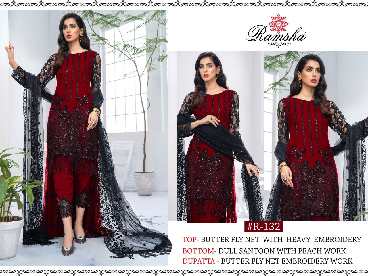 Ramsha R-132 Red Salwar Kameez Net Singles