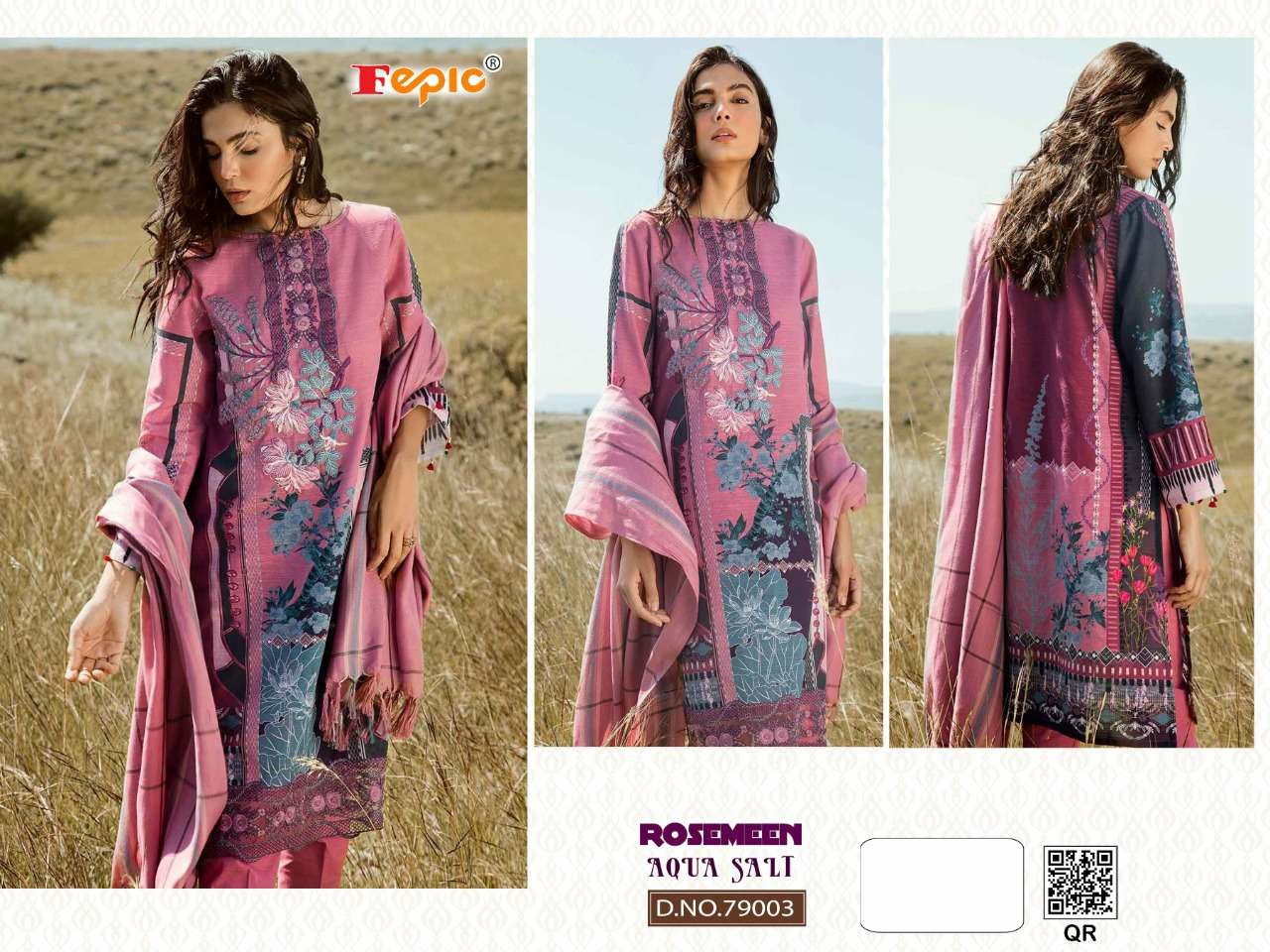 Fepic Rosemeen Aqua Salt Cotton Printed with chiffon dupatta Pakistani Suits Collection